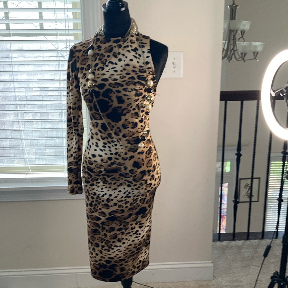 Leopard Print One-Shoulder Dress